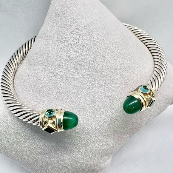 David Yurman Bracelet Green Onyx, Chrome Diopside, Hampton Blue Topaz 14k Gold - Picture 4 of 16